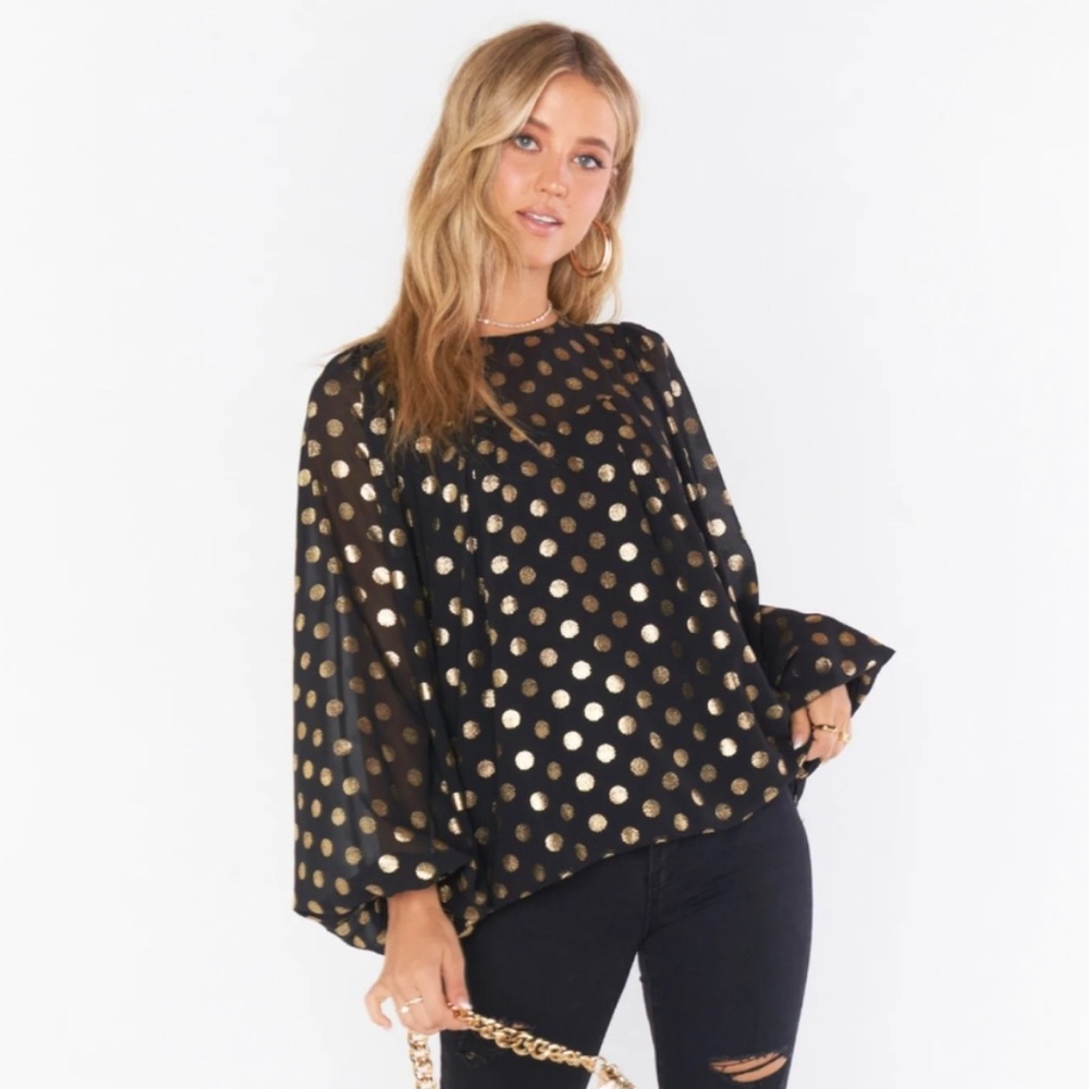 Show Me Your MuMu Black and Gold Poka Dot Oversized Blouse